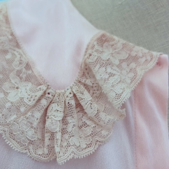 Vintage Satin and Lace Bed Coat with Smocking and Rhinestone Buttons - Picture 2 of 8